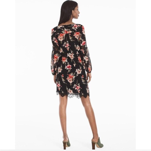 {WHBM}. Floral Black & Pink Chiffon Dress. - Picture 9 of 14
